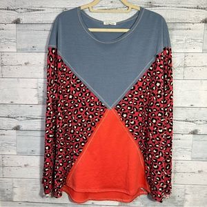 Carole Christian Women’s Top Leopard Print with Red & Blue Color Block Size XL
